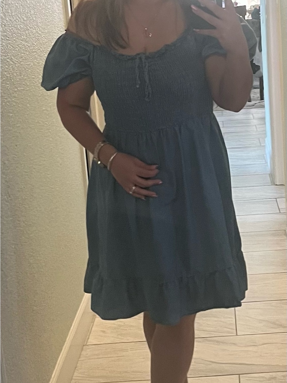 Girls Smocked Bodice Denim-Style Blue Dress